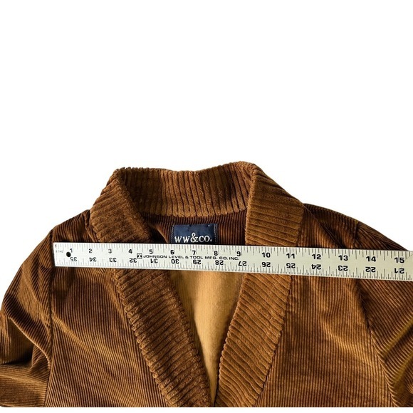 Vintage 80s Corduroy Blazer Jacket Skirt Suit Set Women's Warm Brown Two Piece‎ - Picture 11 of 12